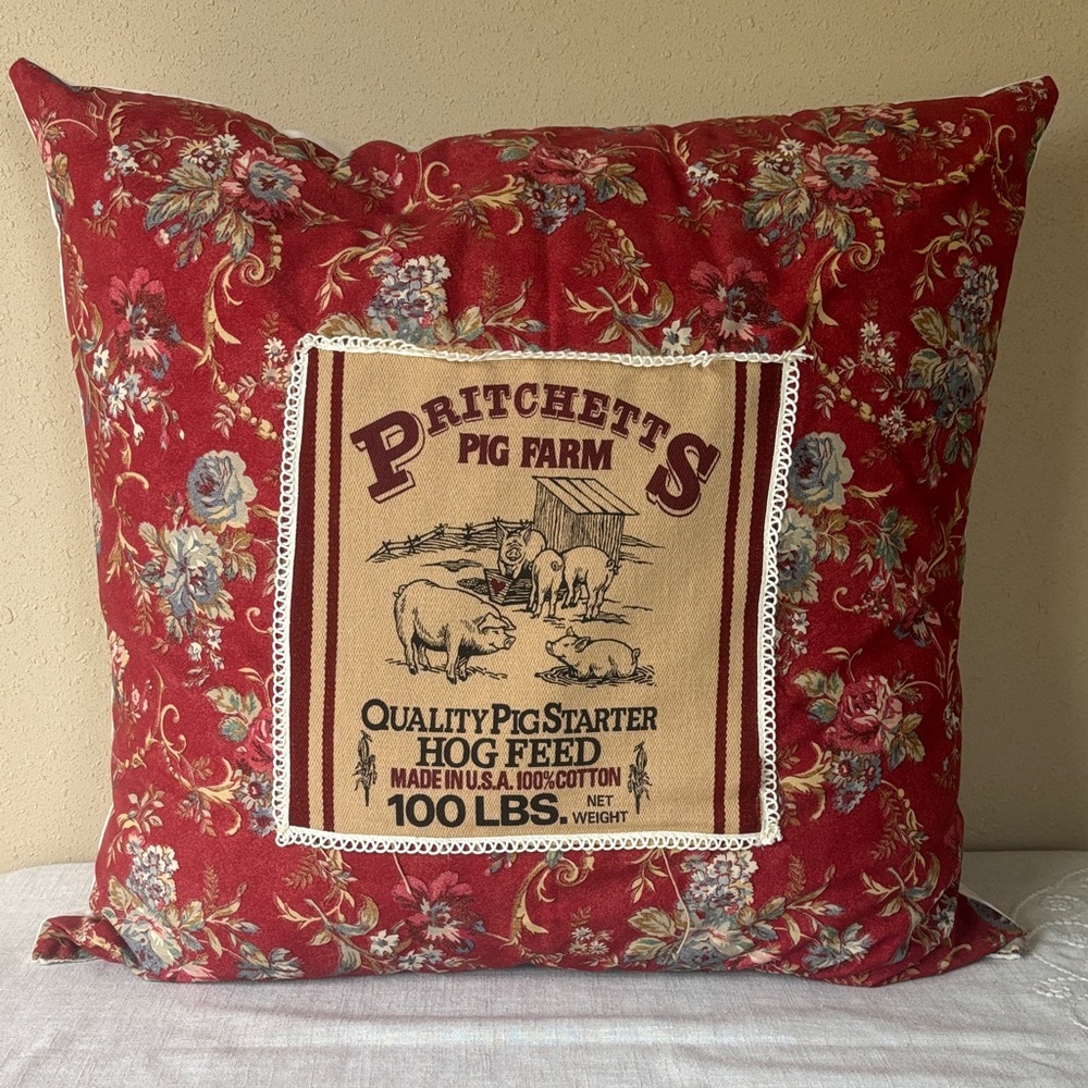 Large Decorative Red Floral Throw Pillow